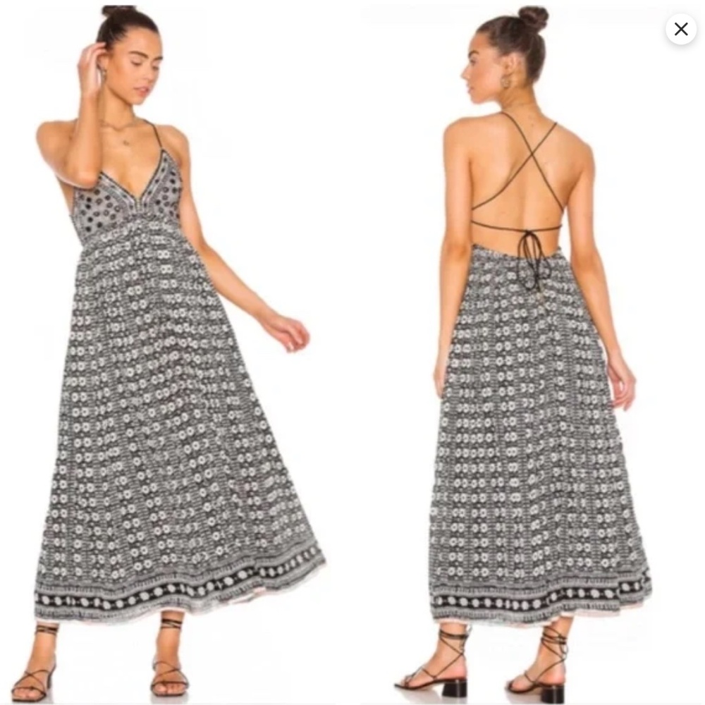 Free People Good Vibes Cross String Halter Tie Maxi Dress | Size M